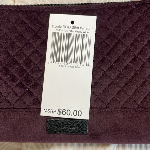 Vera Bradley Handbags - Vera Bradley NWT Iconic RFID Slim Wristlet Velvet Quilt Texture BlackBerry Wine